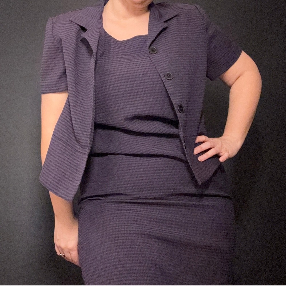 Sag Harbor vtg 90s 2 Piece Dress and Jacket Set Purple Gingham 8 dark accademia